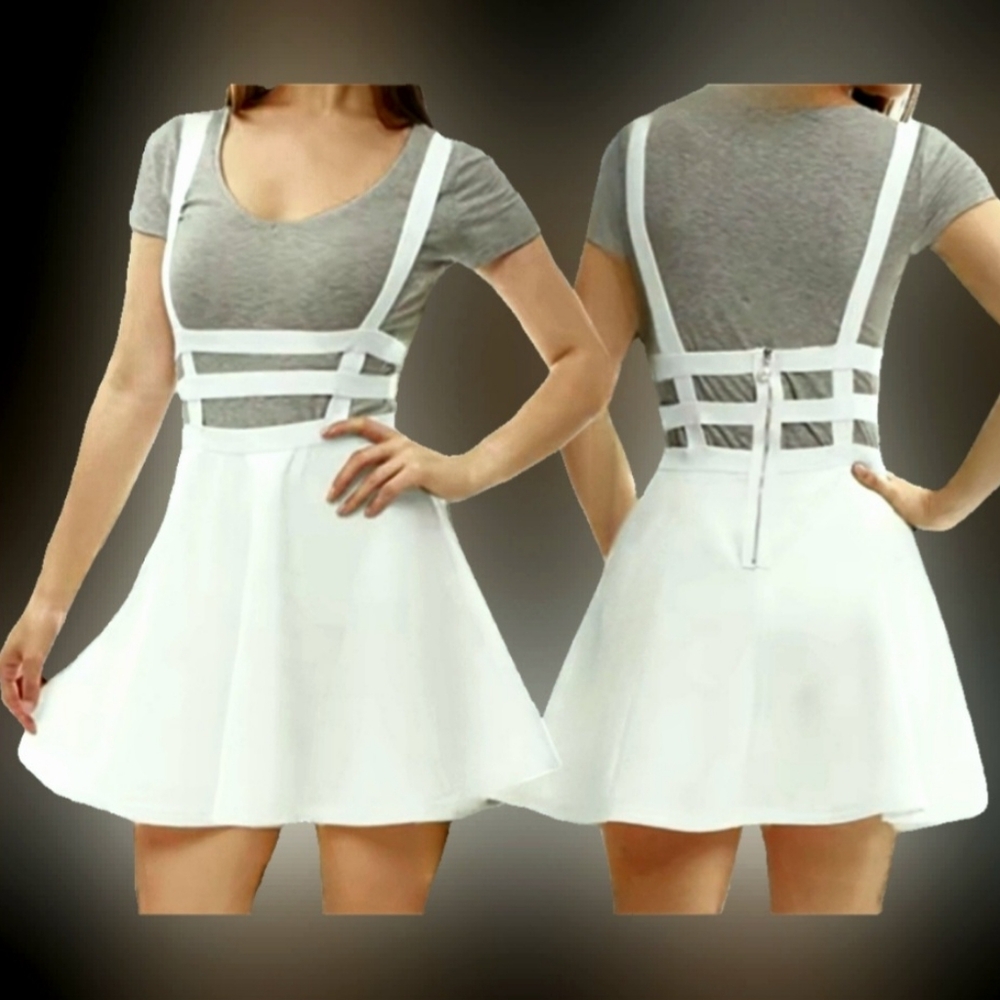 Allegra K coquette girl white cut out strappy caged suspender aline skirt XL